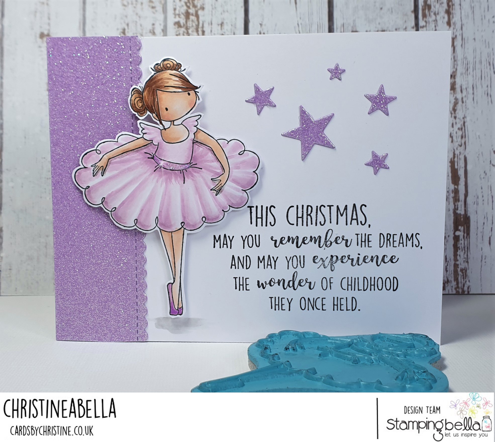 www.stampingbella.com: rubber stamp used: TINY TOWNIE NATALIE and the NUTCRACKER. CARD BY CHRISTINE LEVISON