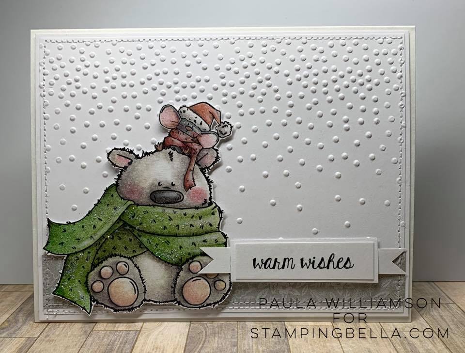 www.stampingbella.com: rubber stamp used: POLAR BEAR AND MOUSIE. card by PAULA WILLIAMSON