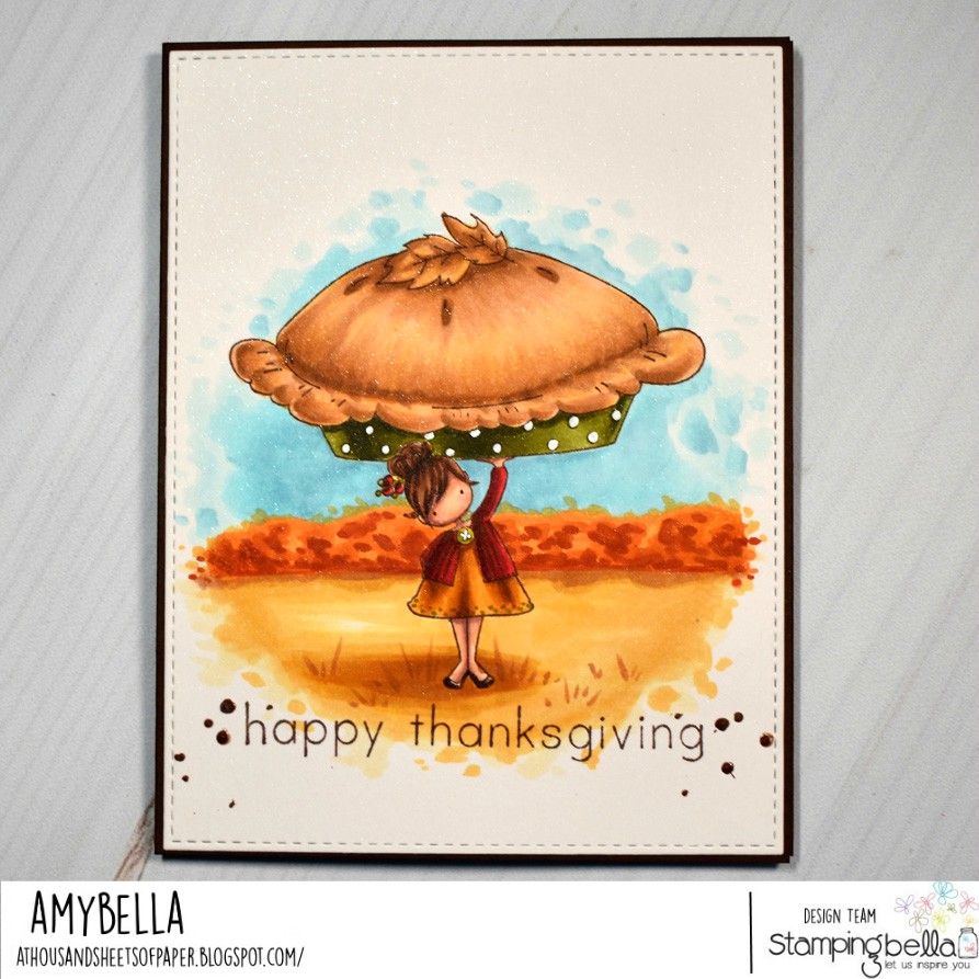 www.stampingbella.com: Rubber stamps used : FALL SENTIMENT SET and TEENY TINY TOWNIE with a PUMPKIN PIE.  Card by AMY YOUNG