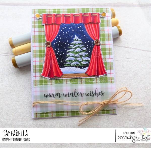 www.stampingbella.com : Rubber stamp used: WINTER WINDOW, card by Faye Wynn Jones