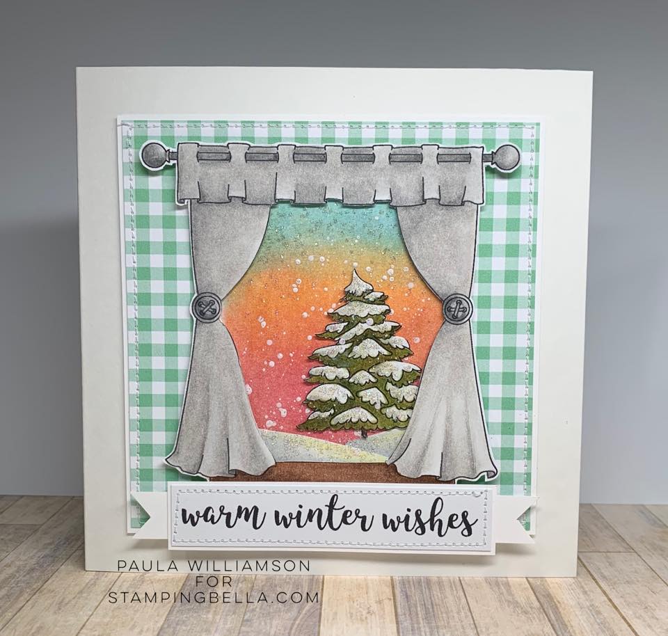 www.stampingbella.com : Rubber stamp used: WINTER WINDOW, card by Paula Williamson