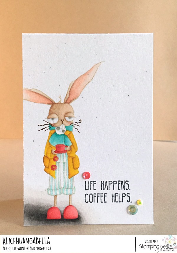 www.stampingbella.com: rubber stamp used ODDBALL MARCH HARE. card by Alice Huang