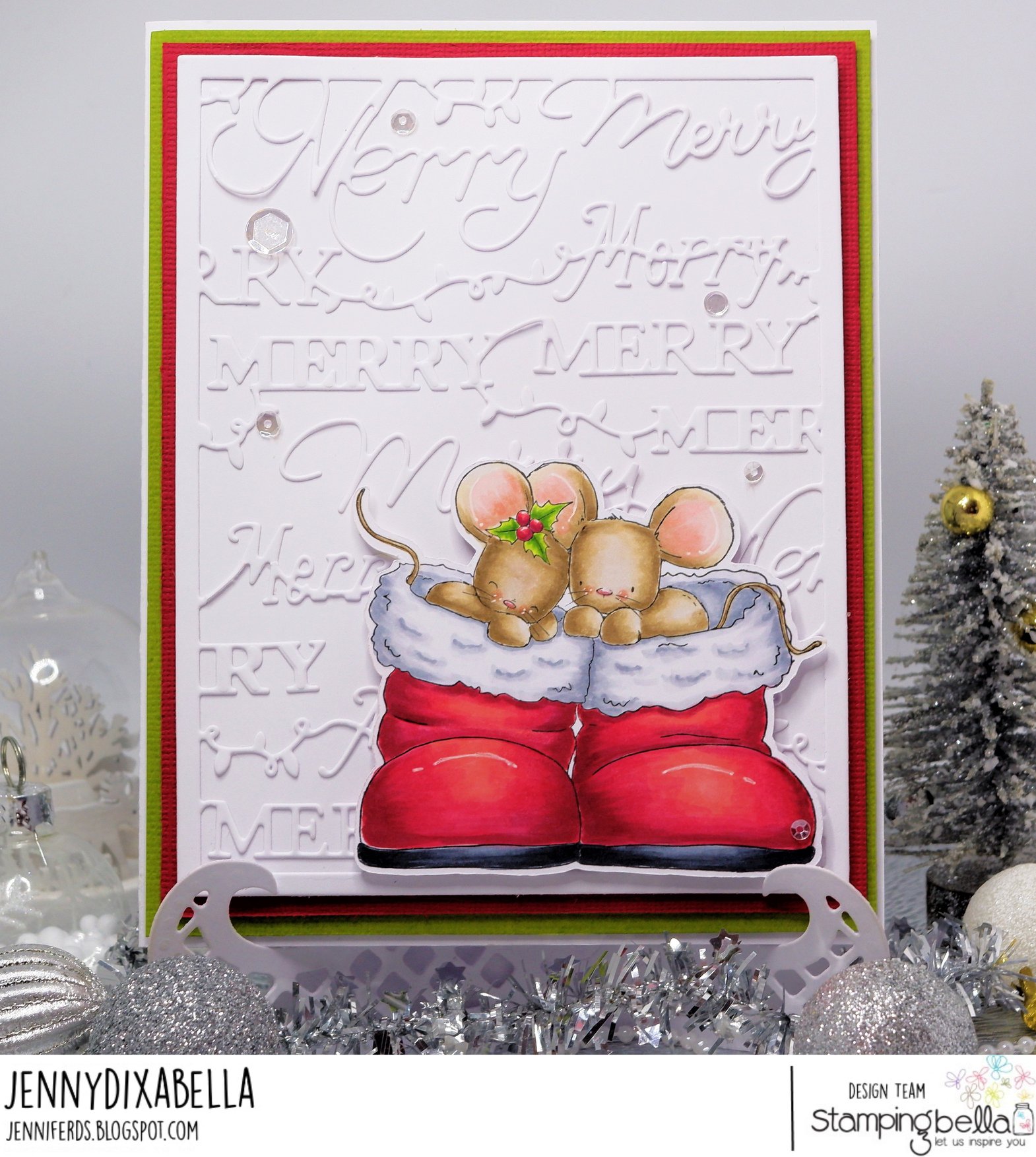 www.stampingbella.com: rubber stamp used: MICE IN BOOTS card by Jenny Dix