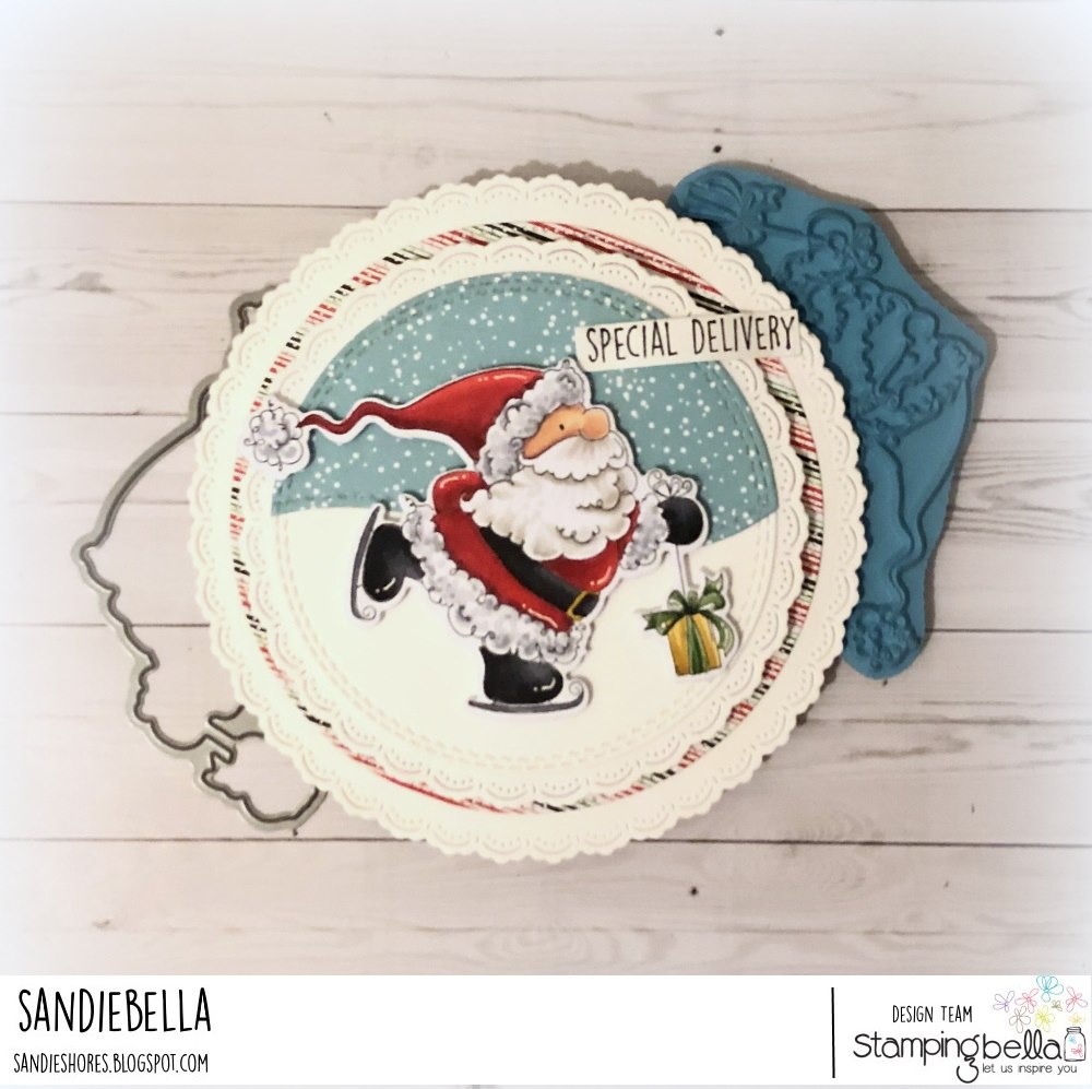 www.stampingbella.com: rubber stamp used SANTA'S SPEEDY DELIVERY. card by SANDIE DUNNE