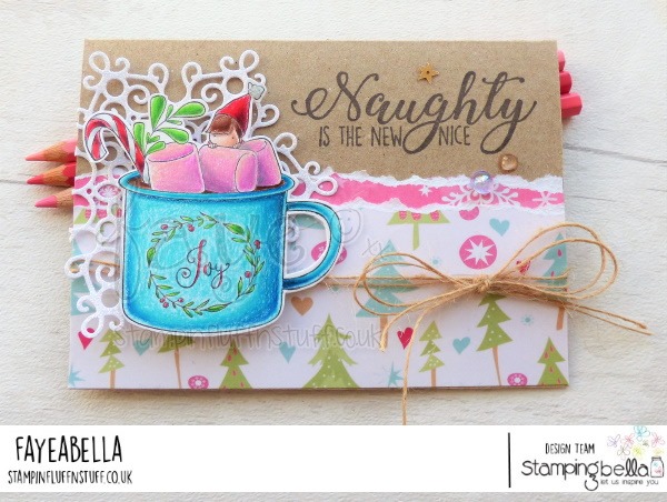 www.stampingbella.com: rubber stamp used TEENY TINY TOWNIE WITH A HOT CHOCOLATE. Card by Faye Wynn Jones