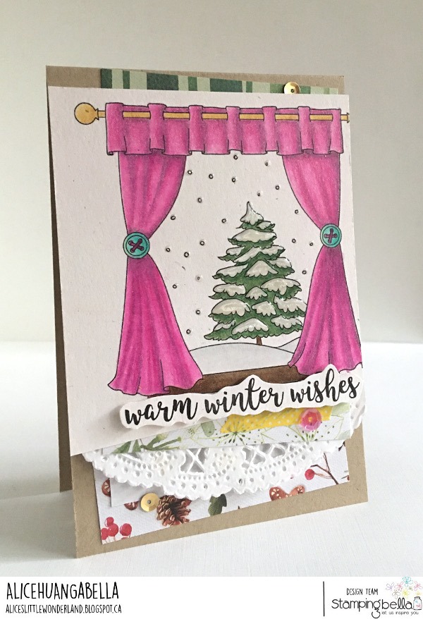 www.stampingbella.com : Rubber stamp used: WINTER WINDOW, card by ALICE HUANG