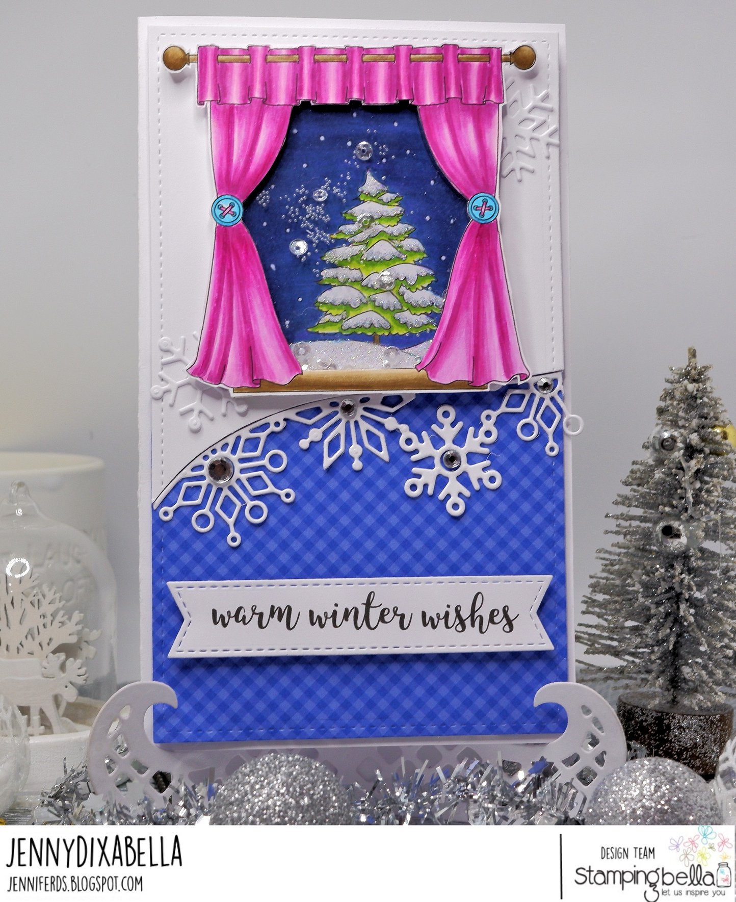 www.stampingbella.com : Rubber stamp used: WINTER WINDOW, card by Jenny Dix