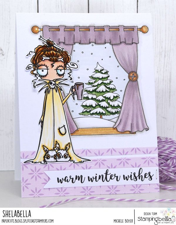 www.stampingbella.com : Rubber stamp used: WINTER WINDOW, card by Michele Boyer