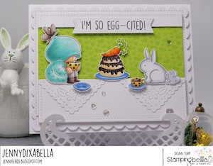 www.stampingbella.com: rubber stamp used BUNDLE GIRL TEA PARTY card by Jenny Dix