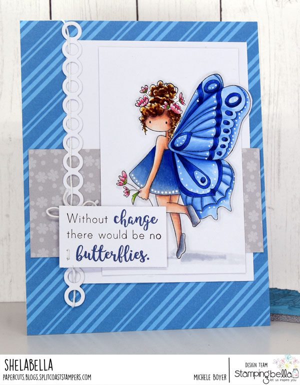 www.stampingbella.com: rubber stamp used TINY TOWNIE BUTTERFLY GIRL BRIANNA. card by Michele Boyer