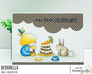 www.stampingbella.com: rubber stamp used BUNDLE GIRL TEA PARTY card by Debra James