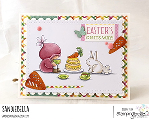 www.stampingbella.com: rubber stamp used BUNDLE GIRL TEA PARTY card by Sandie Dunne