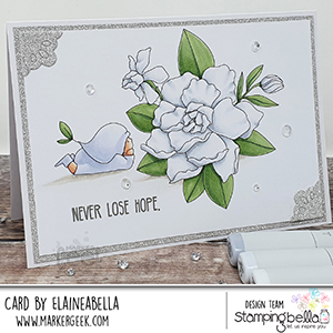 www.stampingbella.com: rubber stamp used BUNDLE GIRL with a GARDENIA. card by Elaine Hughes