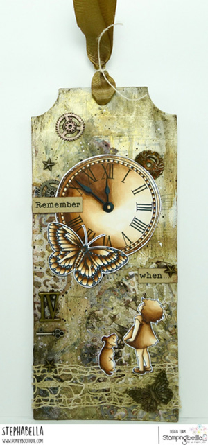 www.stampingbella.com: Rubber stamp used: EDGAR AND MOLLY VINTAGE CLOCK SET card by Stephanie Hill