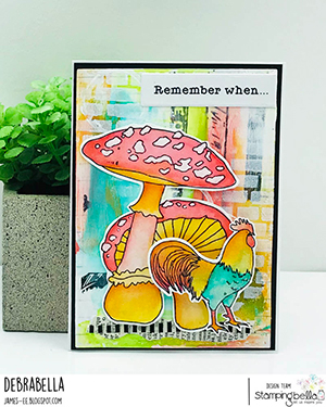 www.stampingbella.com: Rubber stamp used: EDGAR AND MOLLY VINTAGE MUSHROOM SET card by Debra James