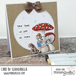 www.stampingbella.com: Rubber stamp used: EDGAR AND MOLLY VINTAGE MUSHROOM SET card by ELAINE HUGHES