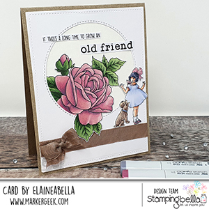 www.stampingbella.com: Rubber stamp used: EDGAR AND MOLLY VINTAGE FLOWER SET card by ELAINE HUGHES