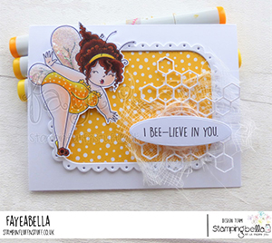 www.stampingbella.com: rubber stamp used EDNA THE BUMBLEBEE. card by Faye Wynn Jones