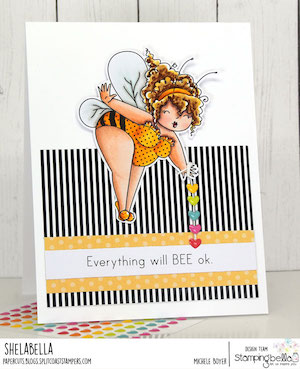 www.stampingbella.com: rubber stamp used EDNA THE BUMBLEBEE. card by Michele Boyer