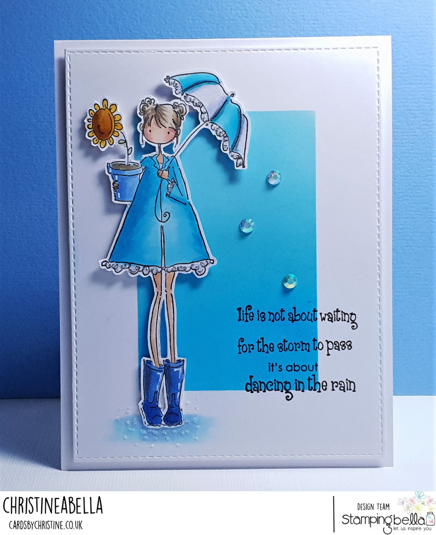 www.stampingbella.com: rubber stamp used UPTOWN GIRL LOLLY AND HER BROLLY. card by CHRISTINE LEVISON