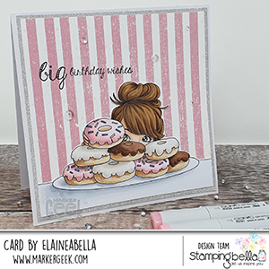 www.stampingbella.com: Rubber stamp used: MOCHI DONUT GIRL card by Elaine Hughes