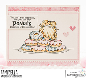 www.stampingbella.com: Rubber stamp used: MOCHI DONUT GIRL card by Tamara Potocznik