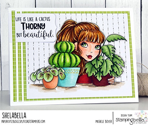 www.stampingbella.com: Rubber stamp used: MOCHI PLANT GIRL card by Michele Boyer