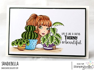 www.stampingbella.com: Rubber stamp used: MOCHI PLANT GIRL card by Sandie Dunne