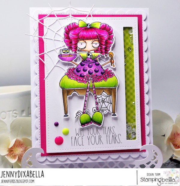 www.stampingbella.com: Rubber stamp used: ODDBALL LITTLE MISS MUFFETT card by Jenny Dix