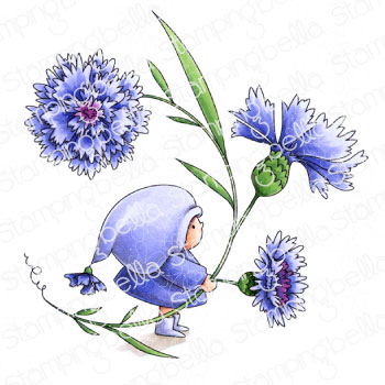 BUNDLE GIRL WITH A CORNFLOWER RUBBER STAMP