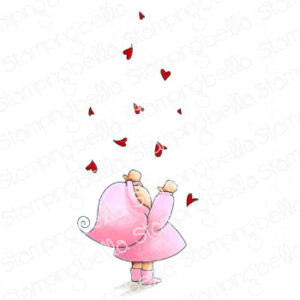 BUNDLE GIRL WITH FALLING HEARTS RUBBER STAMP