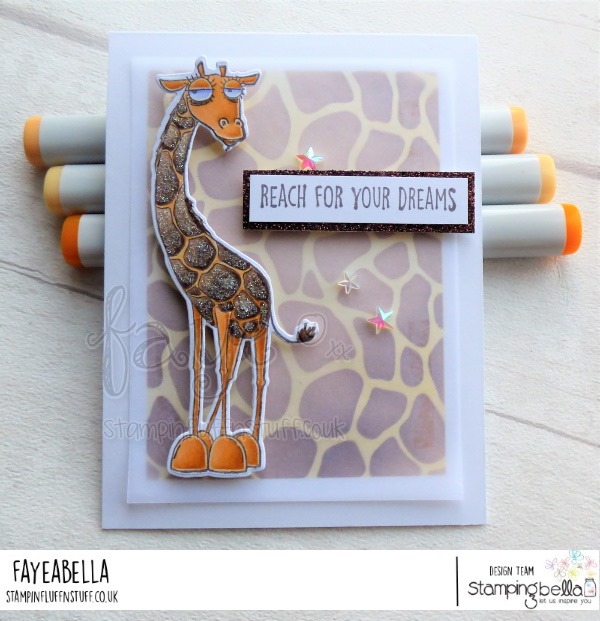 www.stampingbella.com: rubber stamp used: ODDBALL GIRAFFE card by FAYE WYNN JONES