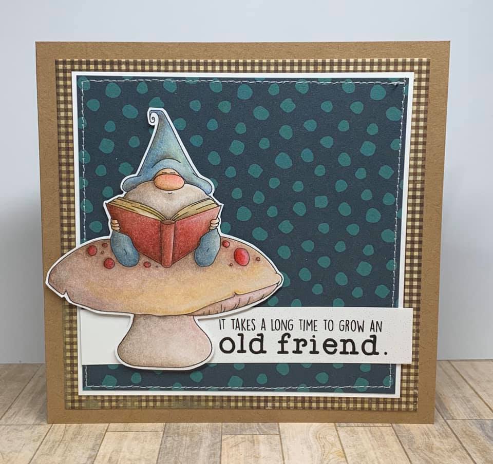 www.stampingbella.com: rubber stamp used: READING GNOME. card by PAULA WILLIAMSON