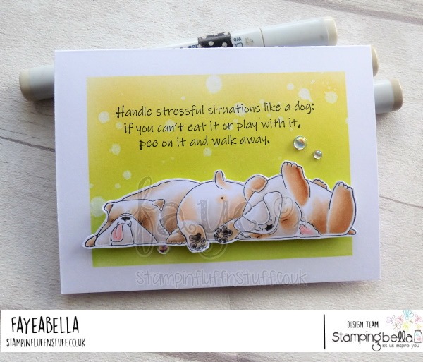 www.stampingbella.com: rubber stamp used:  BULLY TRIO and DOG SENTIMENT SET. card by FAYE WYNN JONES