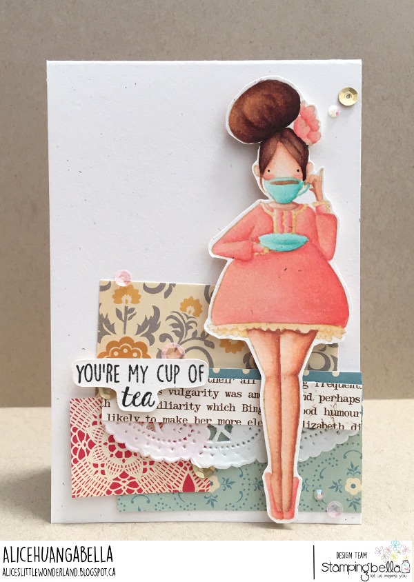 www.stampingbella.com: rubber stamp used: CURVY GIRL LOVES TEA. card by ALICE HUANG