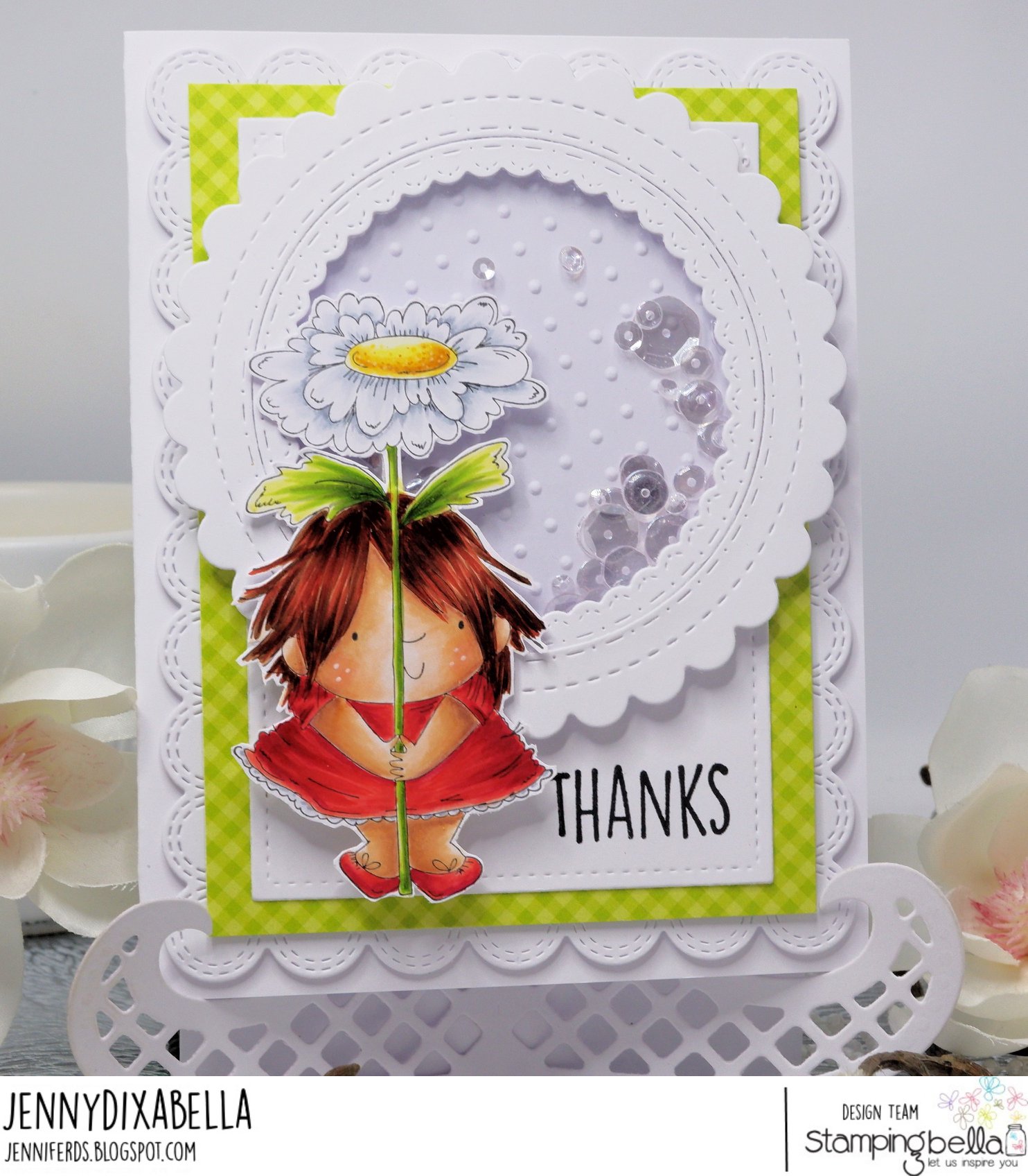 www.stampingbella.com: rubber stamp used DAISY SQUIDGY card by JENNY DIX