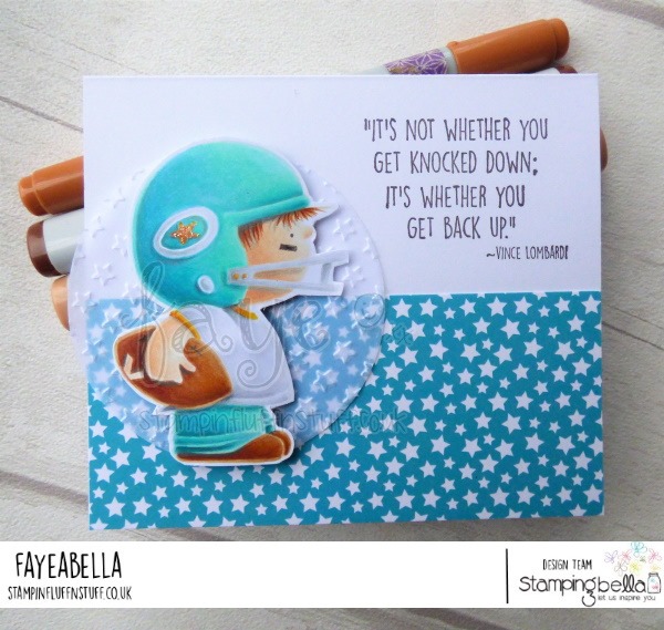 www.stampingbella.com: rubber stamp used FOOTBALL SQUIDGY card by Faye Wynn Jones