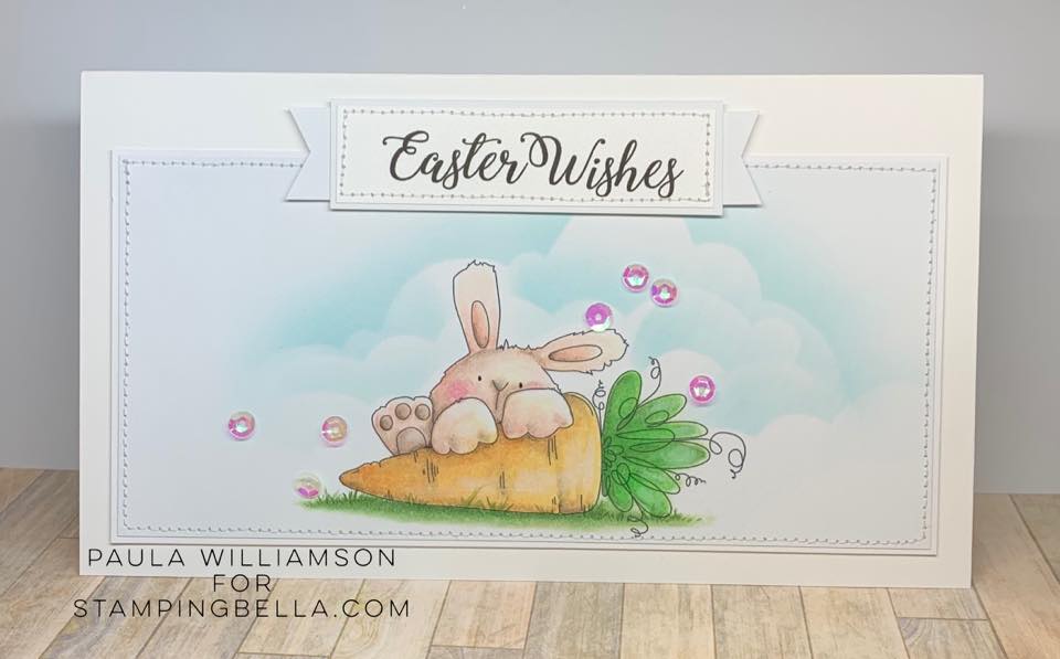 www.stampingbella.com: rubber stamp used: SOMEBUNNNY LOVES YOU. Card by Paula Williamson