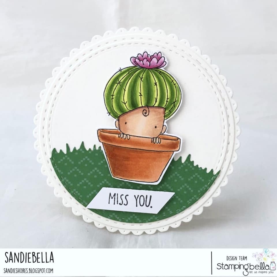 www.stampingbella.com: rubber stamp used: Cactus Baby. card by Sandie Dunne