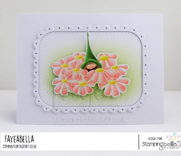 www.stampingbella.com: rubber stamp used:  GNOME BOUQUET card by FAYE WYNN JONES