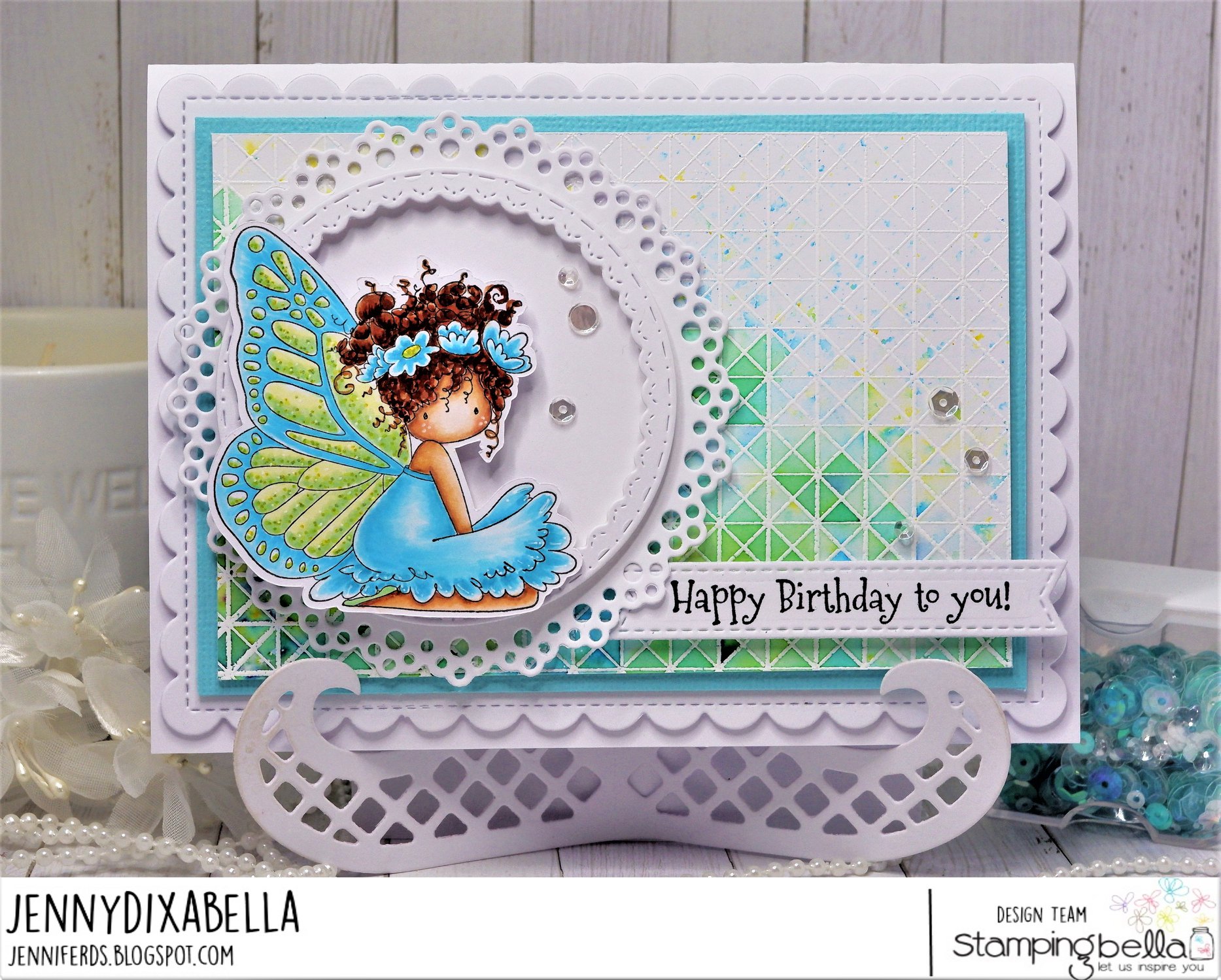 www.stampingbella.com: rubber stamp used: TINY TOWNIE BUTTERFLY GIRL BESS. card by Jenny Dix