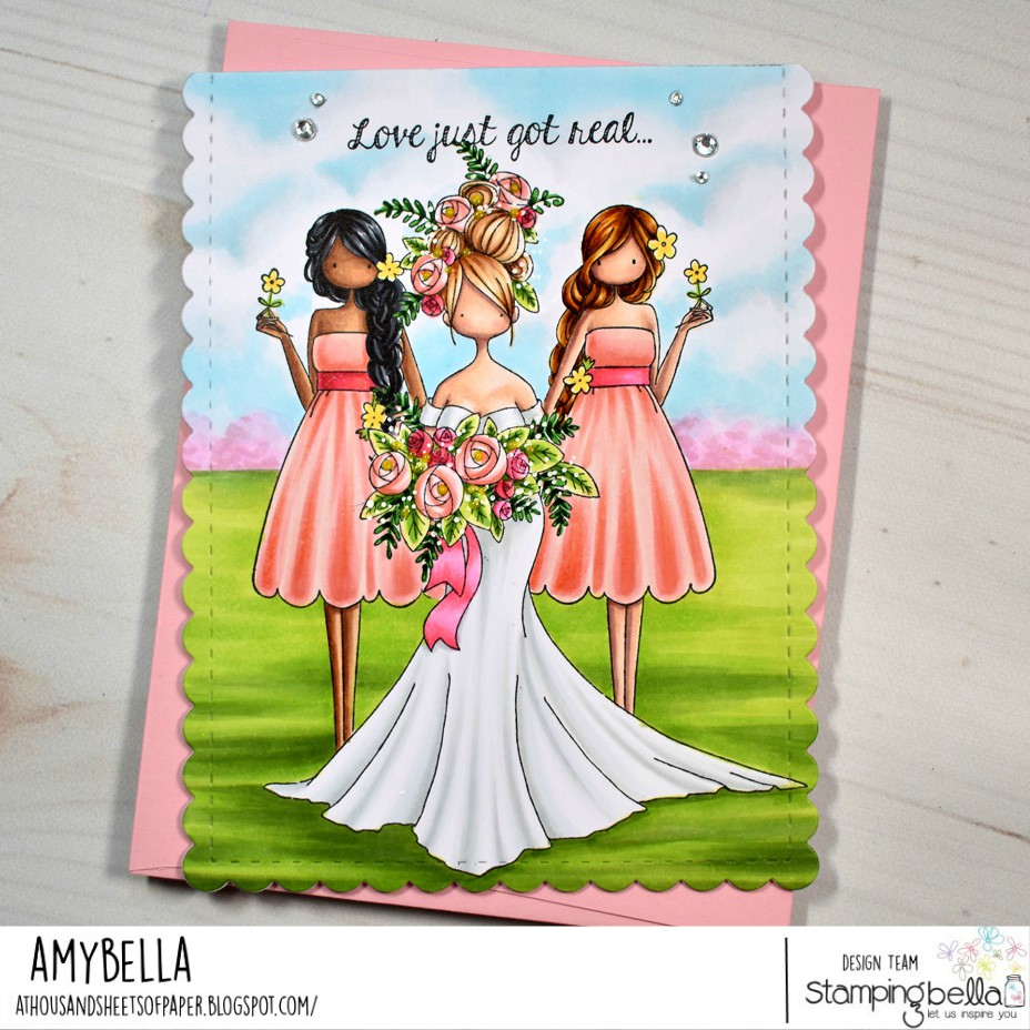 www.stampingbella.com: rubber stamps used: CURVY GIRL BRIDE.. UPTOWN ZODIAC GIRLS GEMINI card by AMY YOUNG