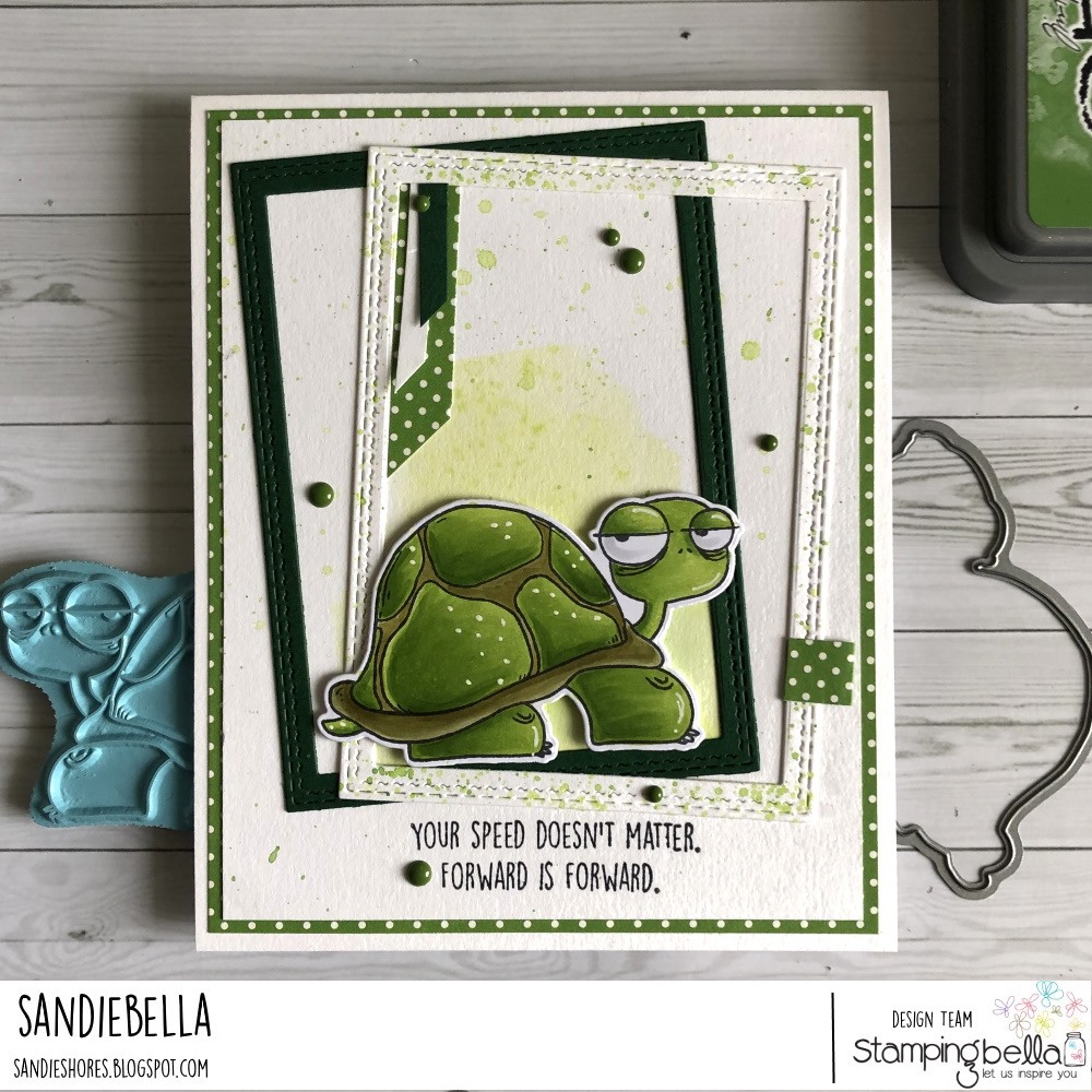 www.stampingbella.com: rubber stamp used: ODDBALL TURTLE card by Faye Wynn Jones