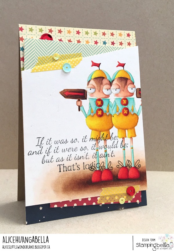 www.stampingbella.com: rubber stamp used: TWEEDLE DEE and TWEEDLE DUMB card by ALICE HUANG