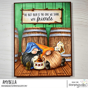 www.stampingbella.com: rubber stamp used: BEER GNOMES card by Amy Young