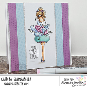 www.stampingbella.com: rubber stamp used: CURVY GILR COLLECTS CRYSTALS card by Elaine Hughes