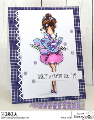 www.stampingbella.com: rubber stamp used: CURVY GILR COLLECTS CRYSTALS card by Michele Boyer