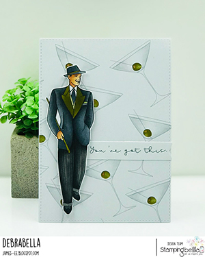 www.stampingbella.com: rubber stamp used: EDGAR AND MOLLY VINTAGE MARTINI MEN SET card by Debra James