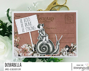 www.stampingbella.com: rubber stamp used: EDGAR AND MOLLY VINTAGE SNAIL SET card by Debra James