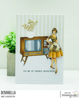 www.stampingbella.com: rubber stamp used: EDGAR AND MOLLY VINTAGE TV SET card by Debra James